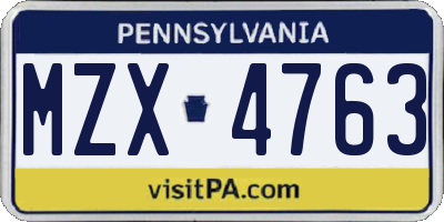 PA license plate MZX4763