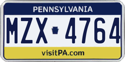 PA license plate MZX4764