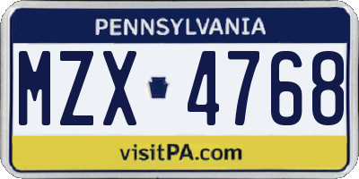 PA license plate MZX4768