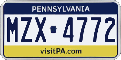 PA license plate MZX4772