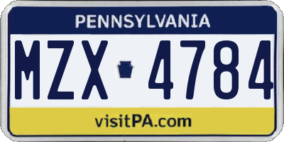 PA license plate MZX4784