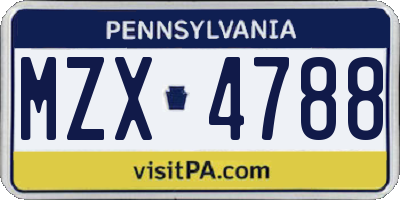 PA license plate MZX4788