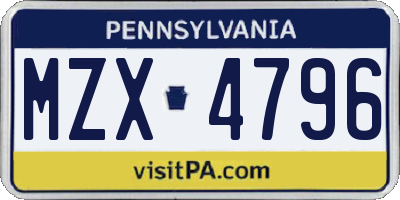 PA license plate MZX4796