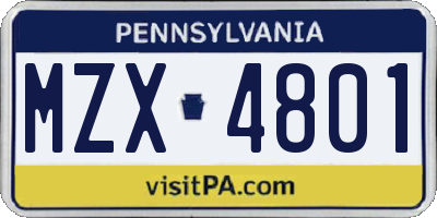 PA license plate MZX4801