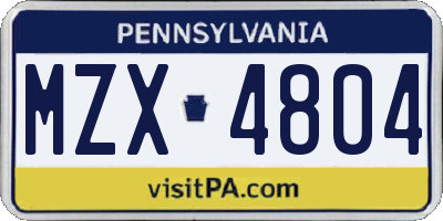 PA license plate MZX4804