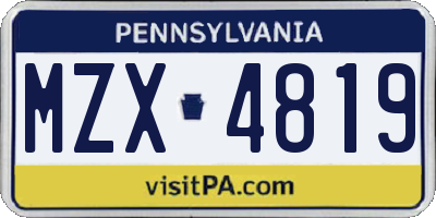 PA license plate MZX4819
