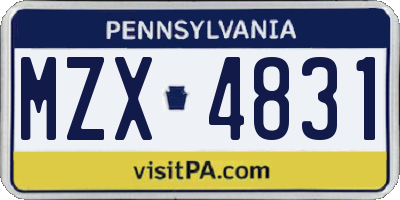 PA license plate MZX4831
