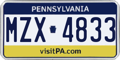 PA license plate MZX4833