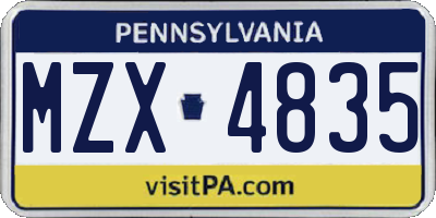 PA license plate MZX4835