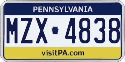 PA license plate MZX4838