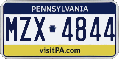 PA license plate MZX4844