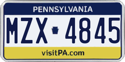 PA license plate MZX4845