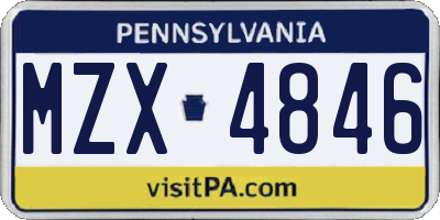 PA license plate MZX4846