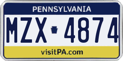 PA license plate MZX4874