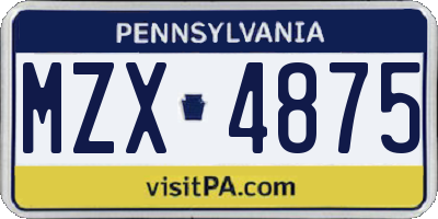 PA license plate MZX4875
