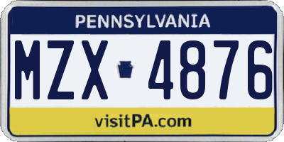 PA license plate MZX4876