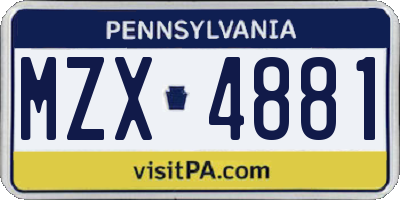 PA license plate MZX4881