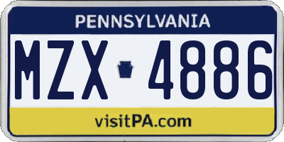 PA license plate MZX4886