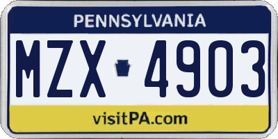 PA license plate MZX4903