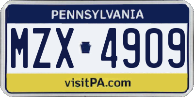 PA license plate MZX4909