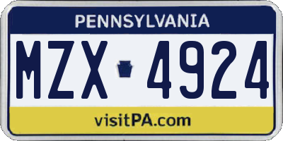 PA license plate MZX4924