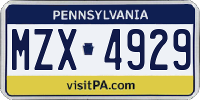 PA license plate MZX4929