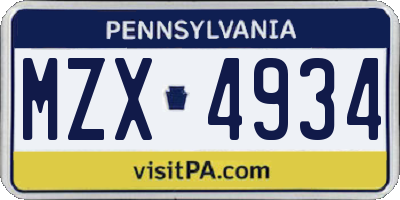 PA license plate MZX4934