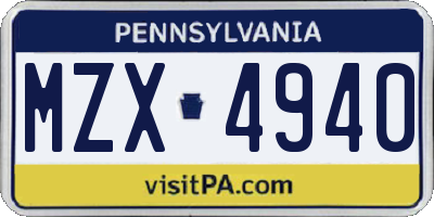 PA license plate MZX4940