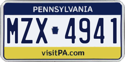 PA license plate MZX4941