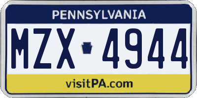 PA license plate MZX4944