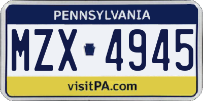PA license plate MZX4945