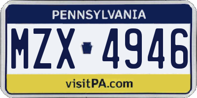 PA license plate MZX4946