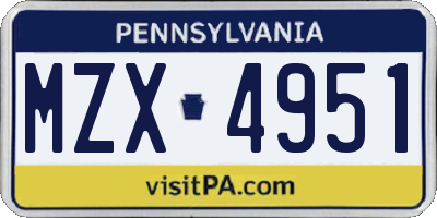 PA license plate MZX4951