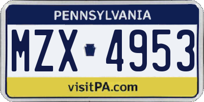 PA license plate MZX4953