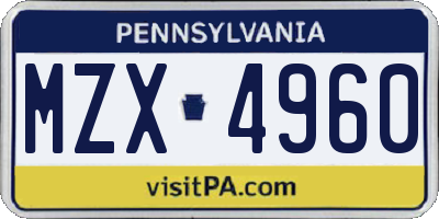 PA license plate MZX4960
