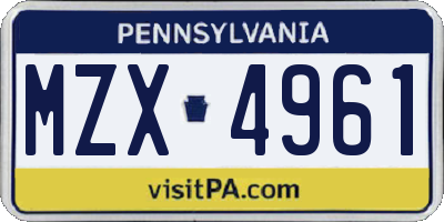 PA license plate MZX4961