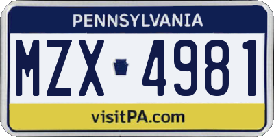 PA license plate MZX4981
