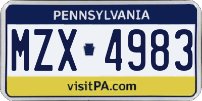 PA license plate MZX4983