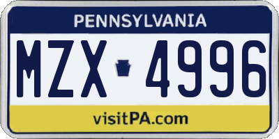 PA license plate MZX4996