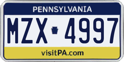 PA license plate MZX4997