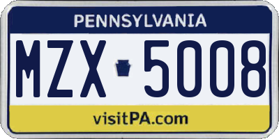 PA license plate MZX5008