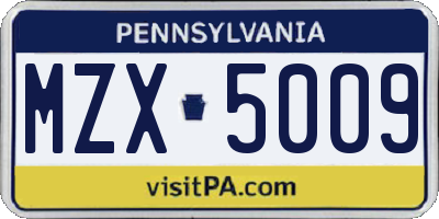 PA license plate MZX5009