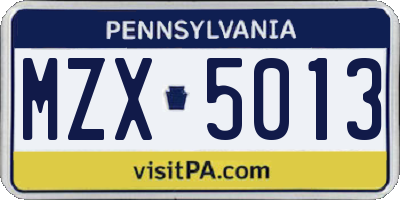 PA license plate MZX5013