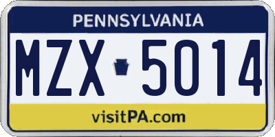 PA license plate MZX5014