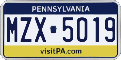 PA license plate MZX5019