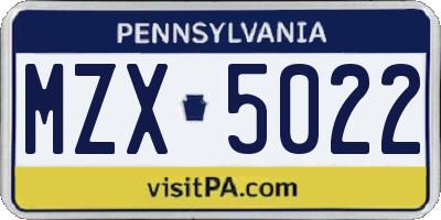 PA license plate MZX5022