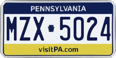 PA license plate MZX5024