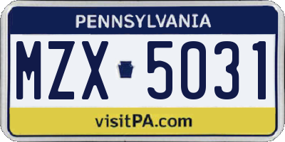 PA license plate MZX5031