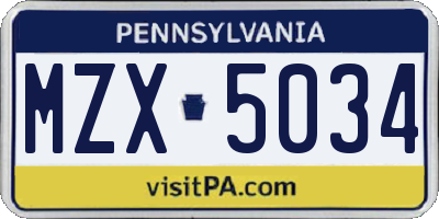 PA license plate MZX5034