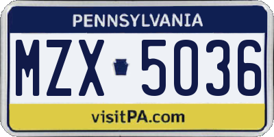 PA license plate MZX5036